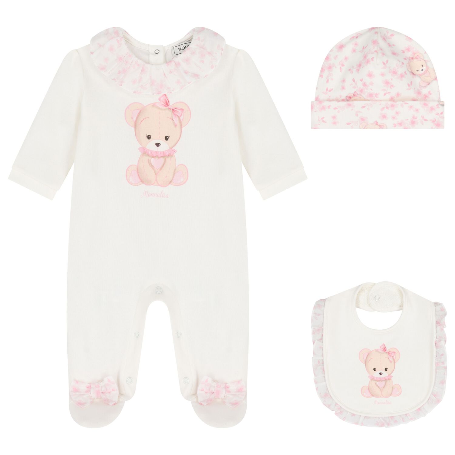 Baby Ivory & Pink Teddy Bear Babygrow Gift Set, 1, hi-res image number null