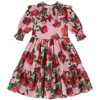Girls Pink & Green Floral Dress