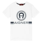 تيشيرت بالشعار باللون الأبيض للأولاد, 1, hi-res