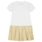 Girls White & Gold Logo Dress, 1, hi-res