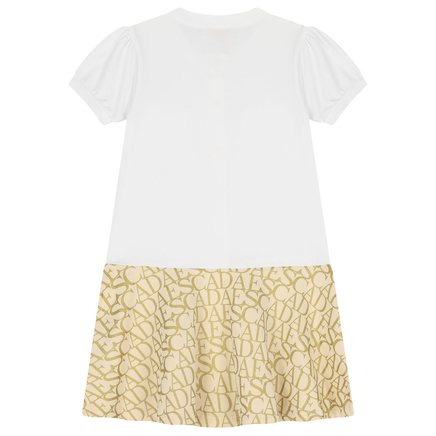 Girls White & Gold Logo Dress, 1, hi-res
