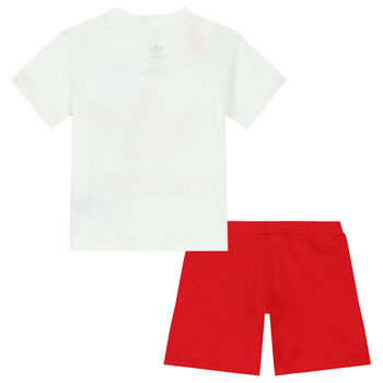 White & Red Logo Shorts Set