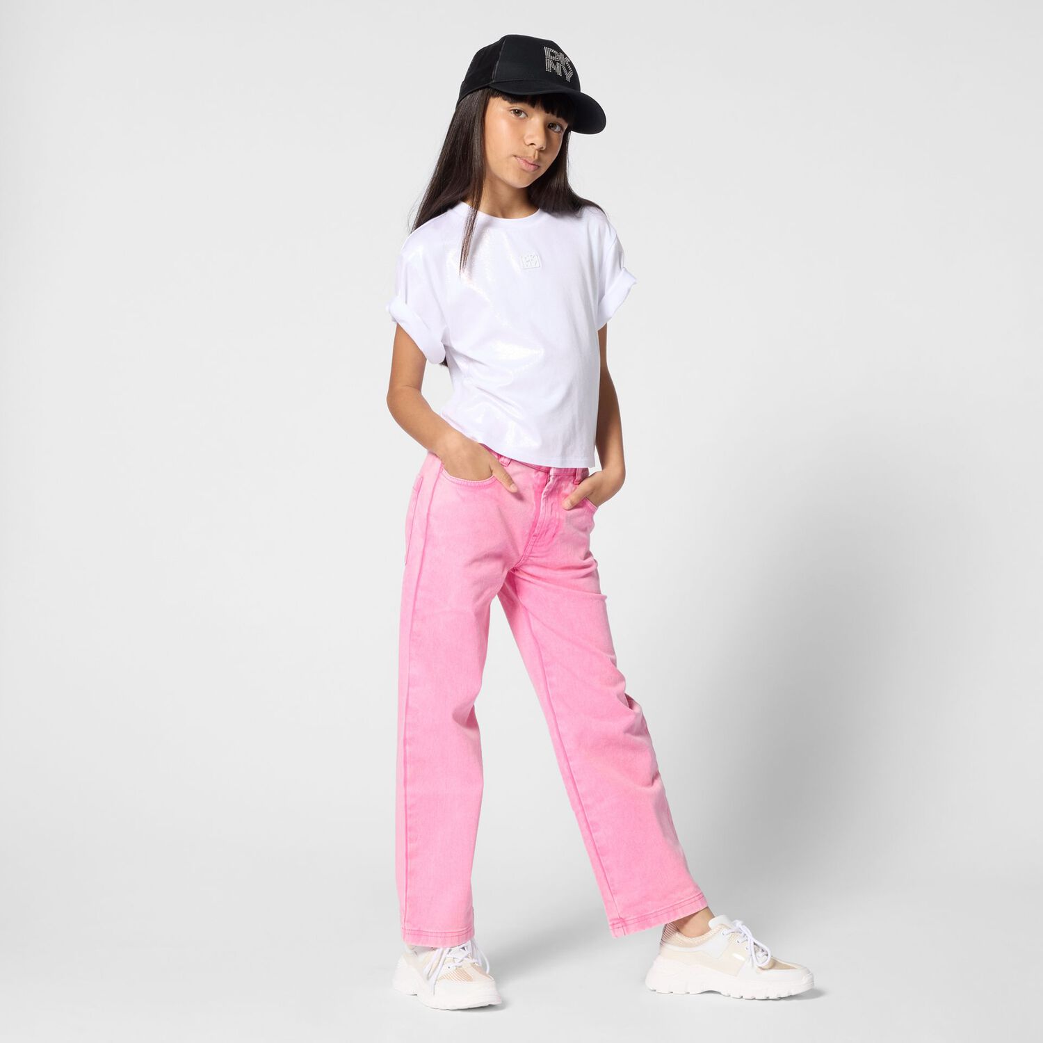 Girls Mini Me White Logo Trainers, 1, hi-res
