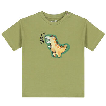 تيشيرت بطبعة ديناصور باللون الأخضر للأولاد