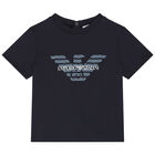 Younger Boys Navy Blue & Ivory Logo T-Shirts ( 2-Pack ), 1, hi-res