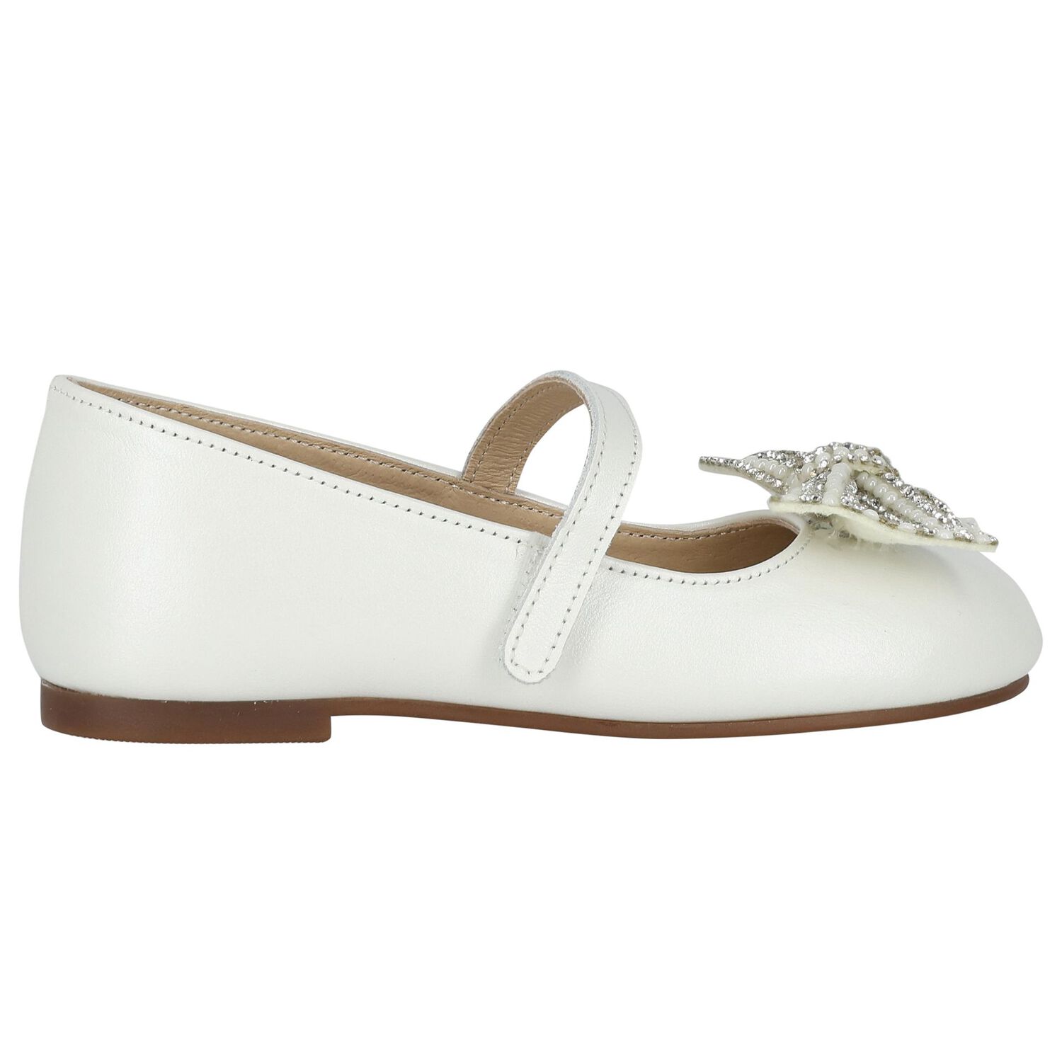 Girls Ivory Ballerina Diamante Shoes, 1, hi-res image number null