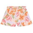 Girls Pink & Orange Floral Shorts, 1, hi-res