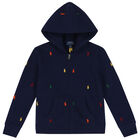 Boys Navy Logo Zip Up Top, 1, hi-res