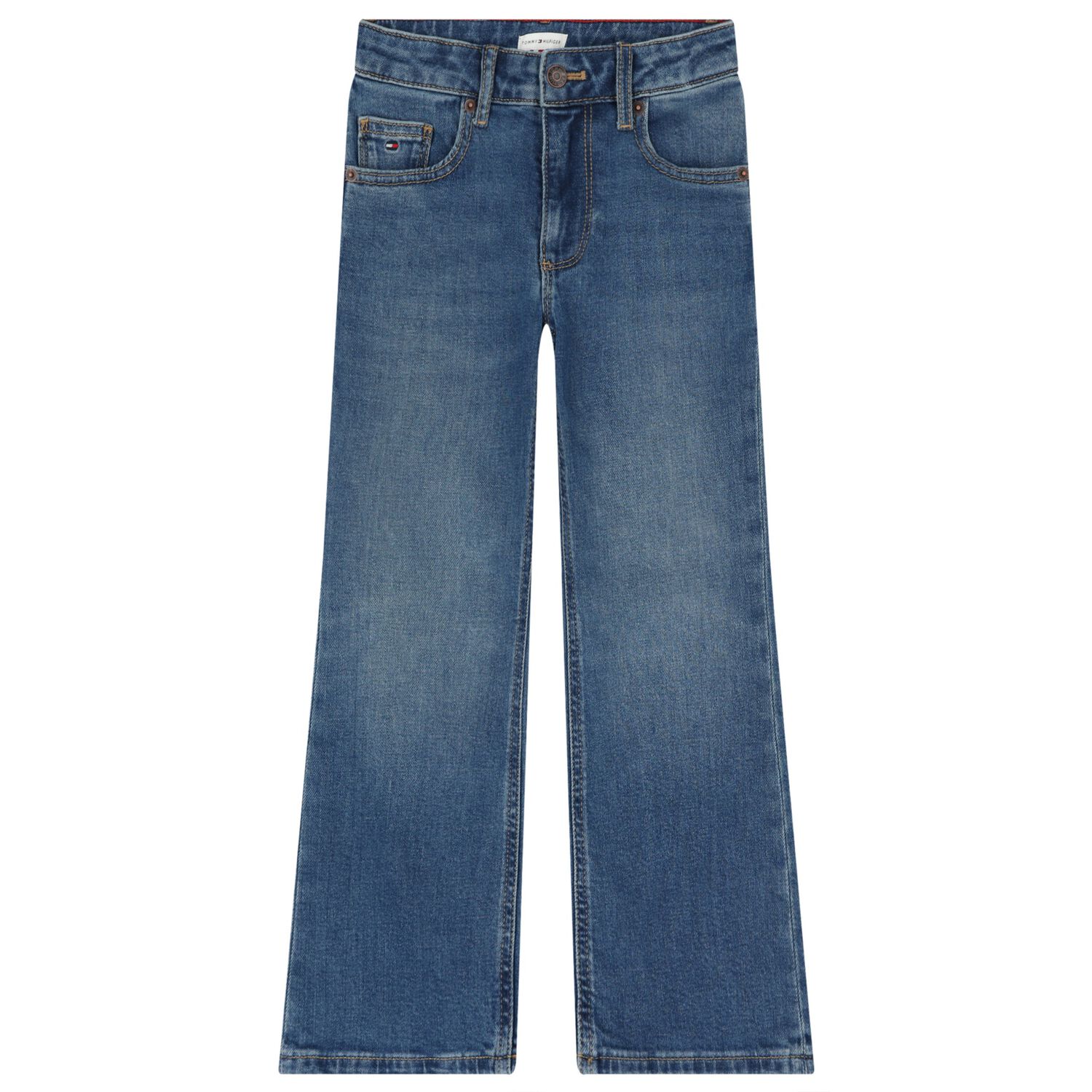 Girls Blue Denim Wide Leg Jeans, 1, hi-res