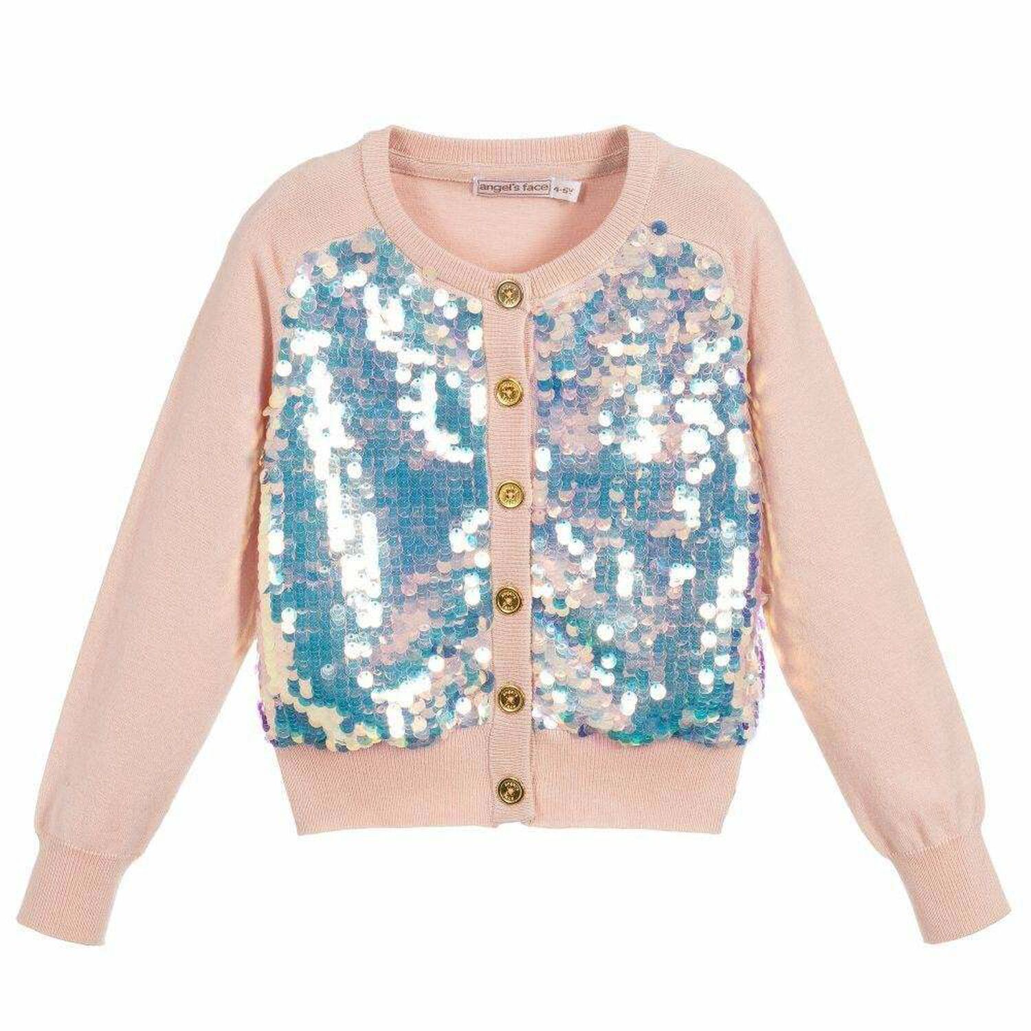 Girls Blush Pink Sequin Cardigan, 1, hi-res