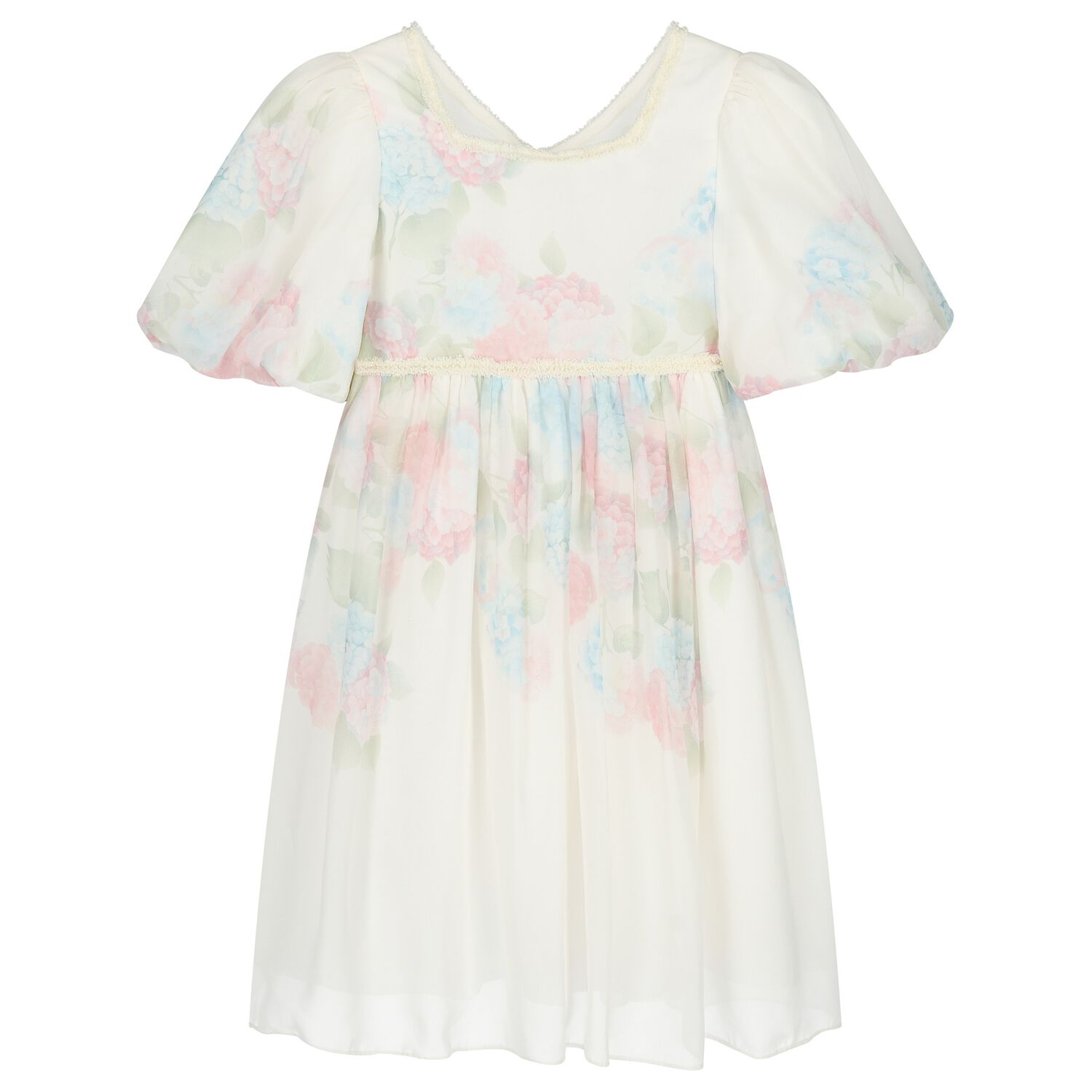 Girls Ivory Floral Chiffon Dress, 1, hi-res