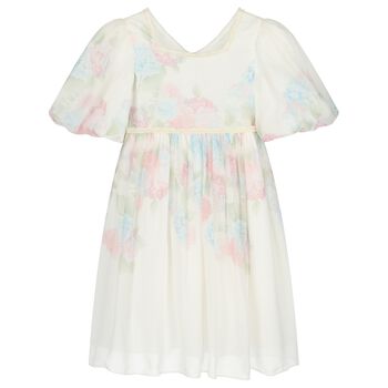Girls Ivory Floral Chiffon Dress
