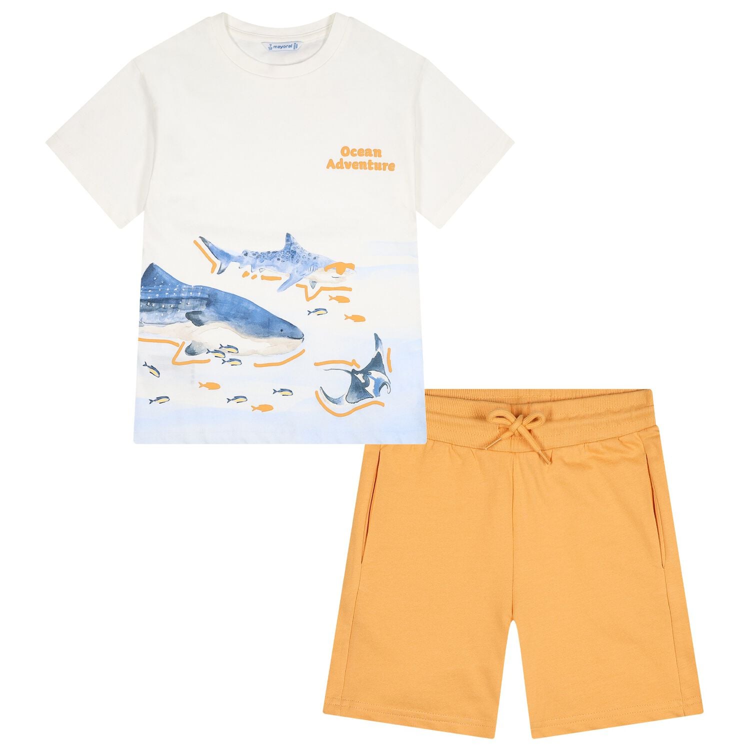 Boys White & Orange Shark Shorts Set, 2, hi-res