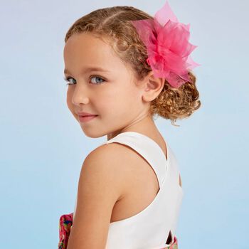 Girls Pink Tulle Flower Hair Clip