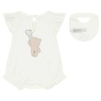 Baby Girls White Teddy Bear Romper Set