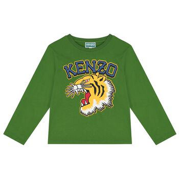 Boys Green Tiger Logo Long Sleeve Top