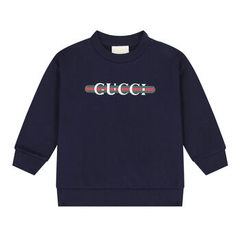 Baby Boys Navy Blue Logo Web Striped Sweatshirt