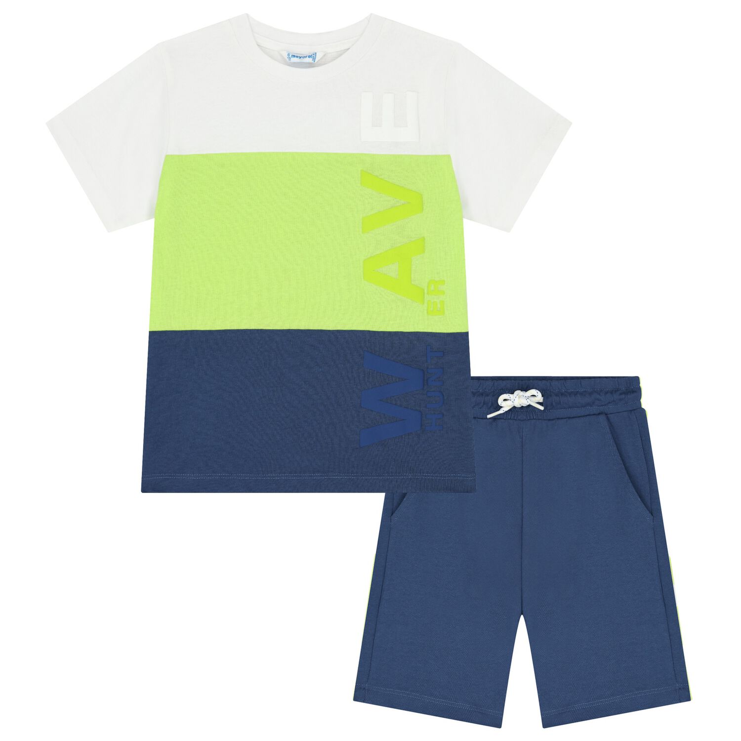 Boys White, Green, & Navy Blue Shorts Set, 1, hi-res