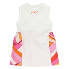 Younger Girls White & Pink Logo Flared Dress, 1, hi-res