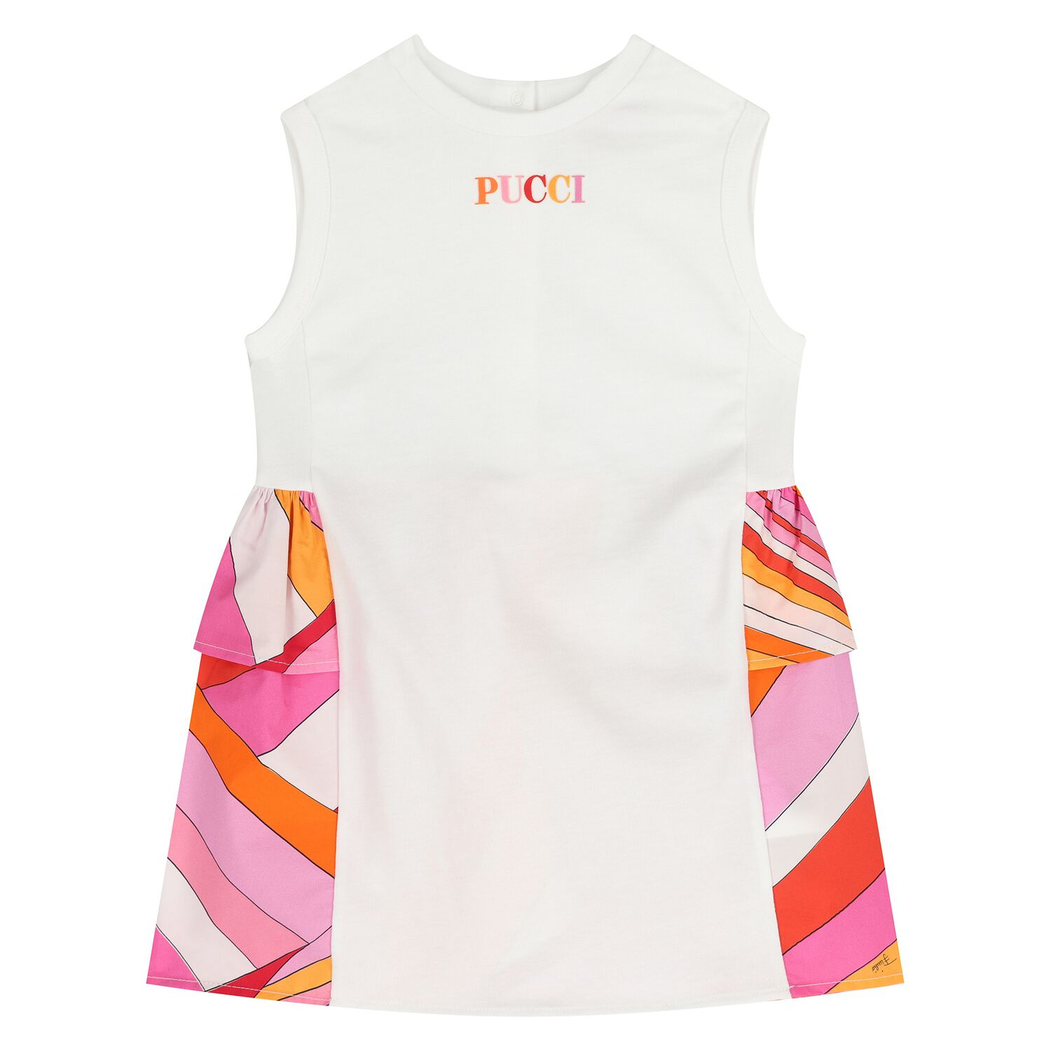 Younger Girls White & Pink Logo Flared Dress, 1, hi-res
