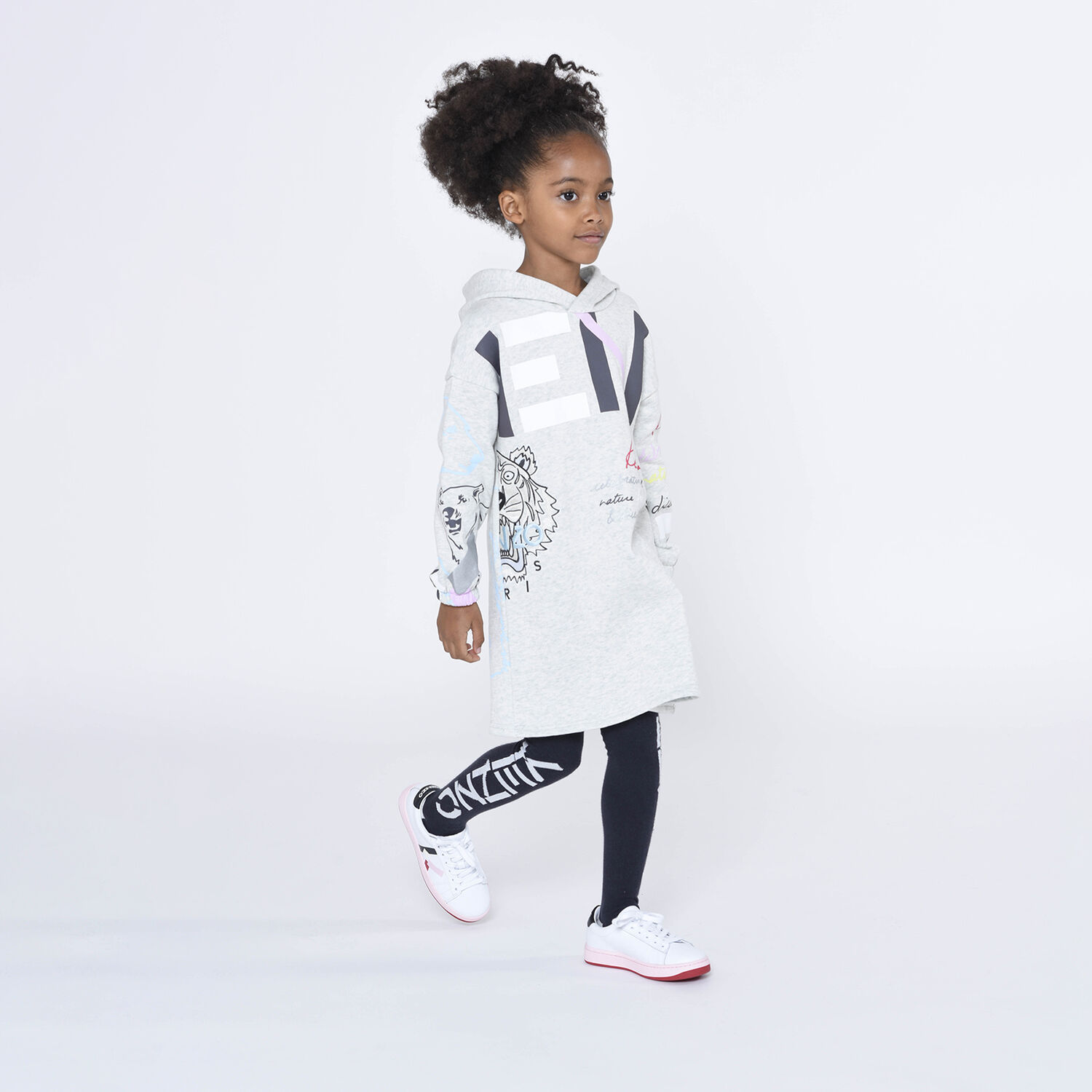 فستان هودي بالشعار باللون الرمادي, 1, hi-res