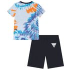 Boys Blue Logo Tie-Dye Shorts Set, 1, hi-res