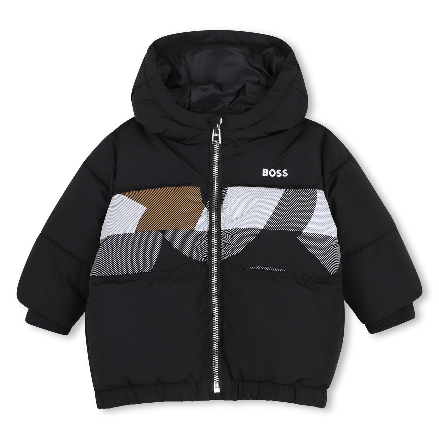 Younger Boys Black Logo Puffer Jacket, 1, hi-res