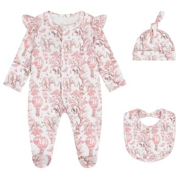 Baby Girls White & Pink Africa Babygrow Gift Set