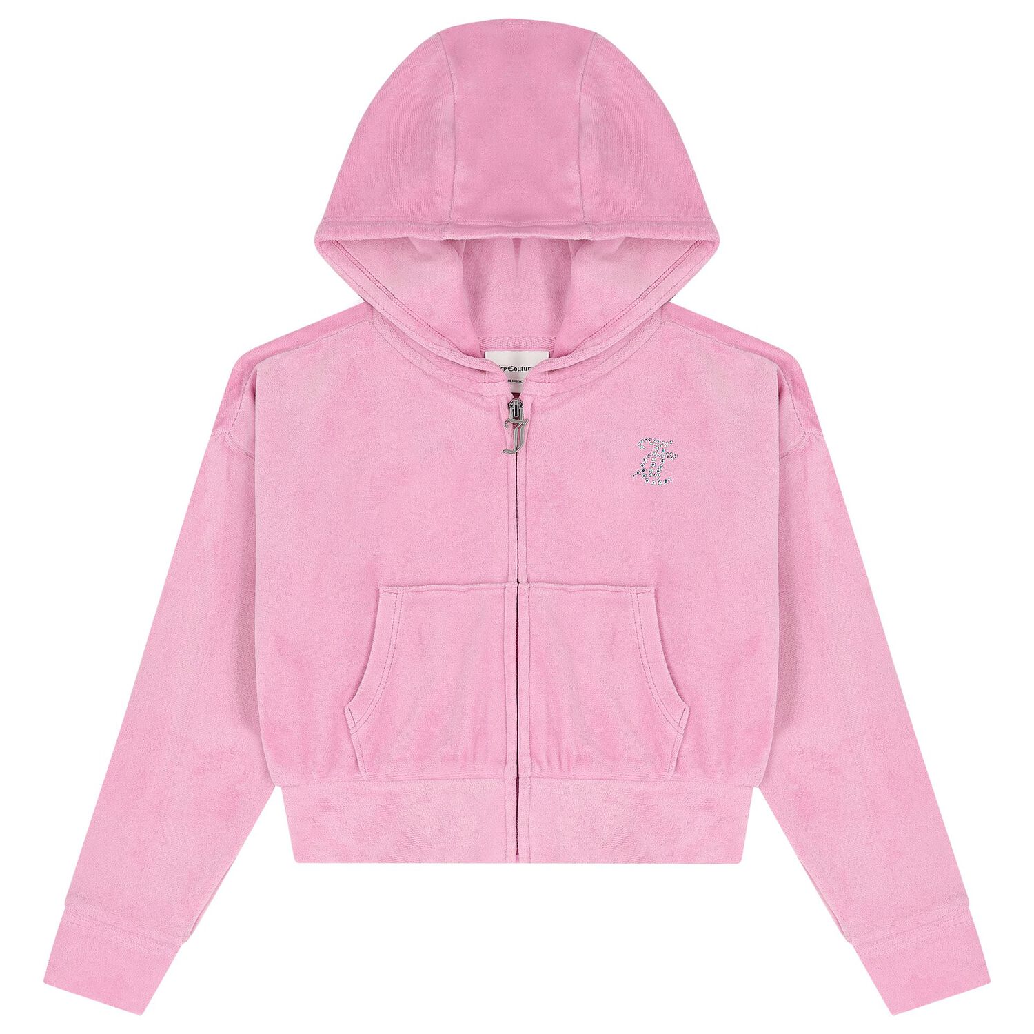 Girls Pink Crystal Embellished Diamant&eacute; Logo Hooded Zip Up Top, 1, hi-res