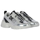 Girls White & Silver Logo Trainers, 1, hi-res