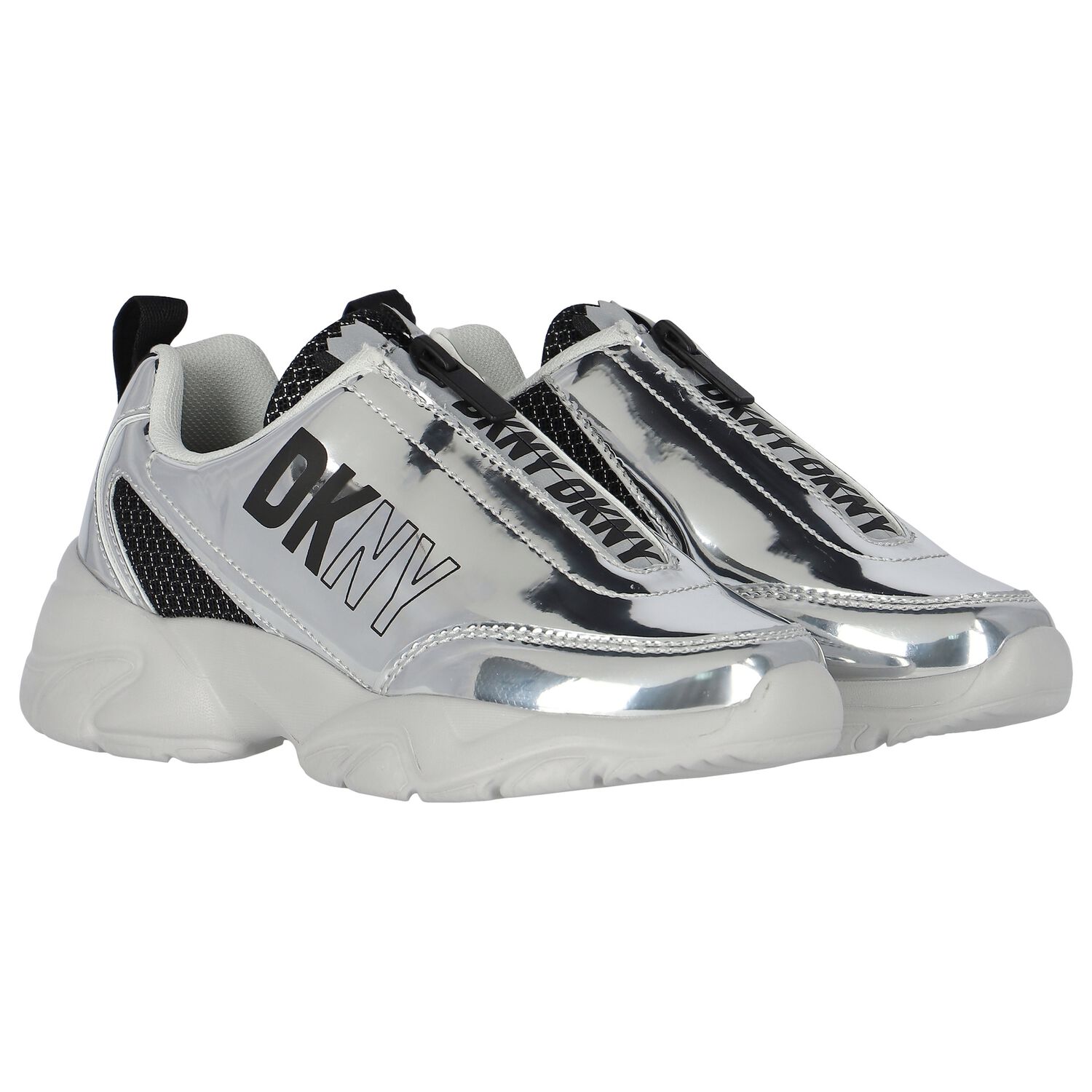 Girls White & Silver Logo Trainers, 1, hi-res