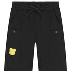 Boys Black Teddy Bear Joggers, 1, hi-res