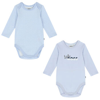 Baby Boys Blue Logo Bodysuits ( 2 Pack )