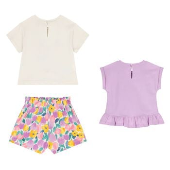 Younger Girls Ivory & Purple Shorts Set