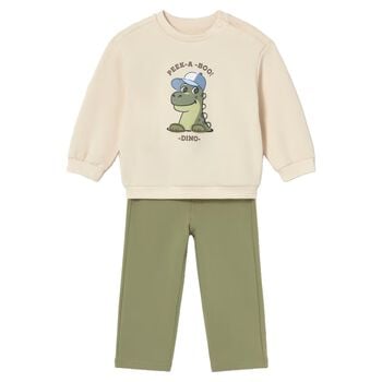 Younger Boys Beige & Green Tracksuit