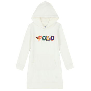 Girls White Logo Hooded Dress