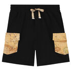 Boys Black Geo Map Shorts, 1, hi-res