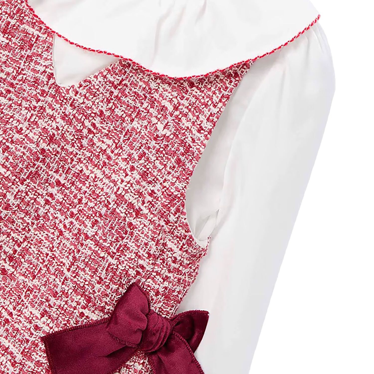 Girls White & Red Bow Dress, 1, hi-res