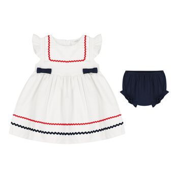 Baby Girls White & Navy Blue Dress Set