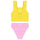 Girls Yellow & Bubblegum Pink Crinkle Bikini, 1, hi-res
