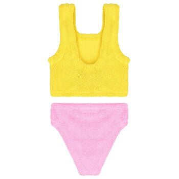 Girls Yellow & Bubblegum Pink Crinkle Bikini