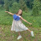 Girls Pink & Blue Flower Satin Dress, 1, hi-res