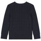Navy Blue Logo Cable Knit Jumper, 1, hi-res