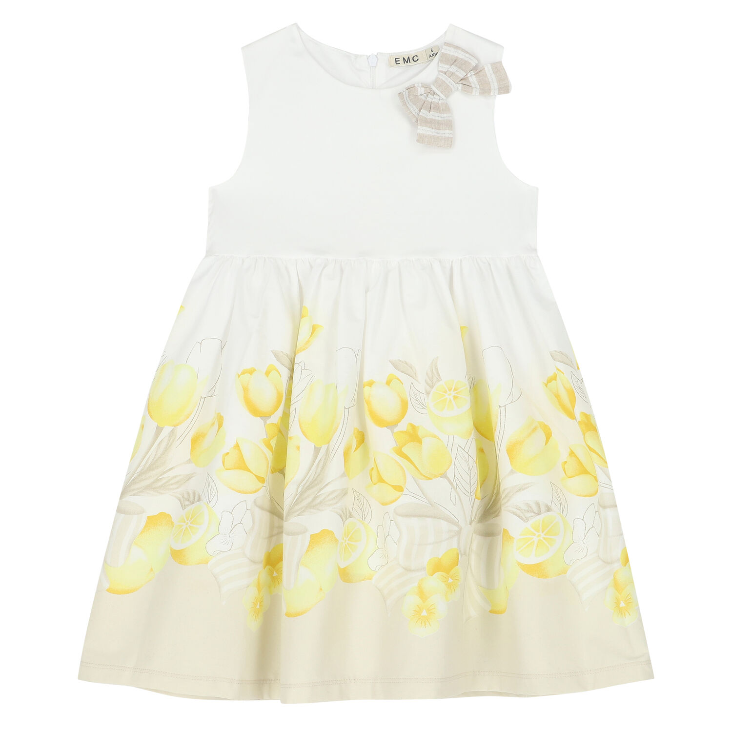 Girls White & Yellow Floral Dress, 1, hi-res image number null