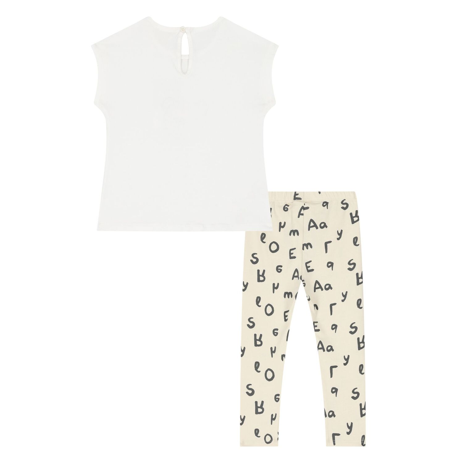 Younger Girls White & Beige Teddy Bear Leggings Set, 1, hi-res