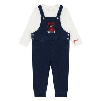 Baby Boys Navy Blue Logo Teddy Bear Dungaree Set
