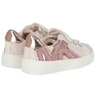 Girls Ivory & Pink Logo Trainers, 1, hi-res