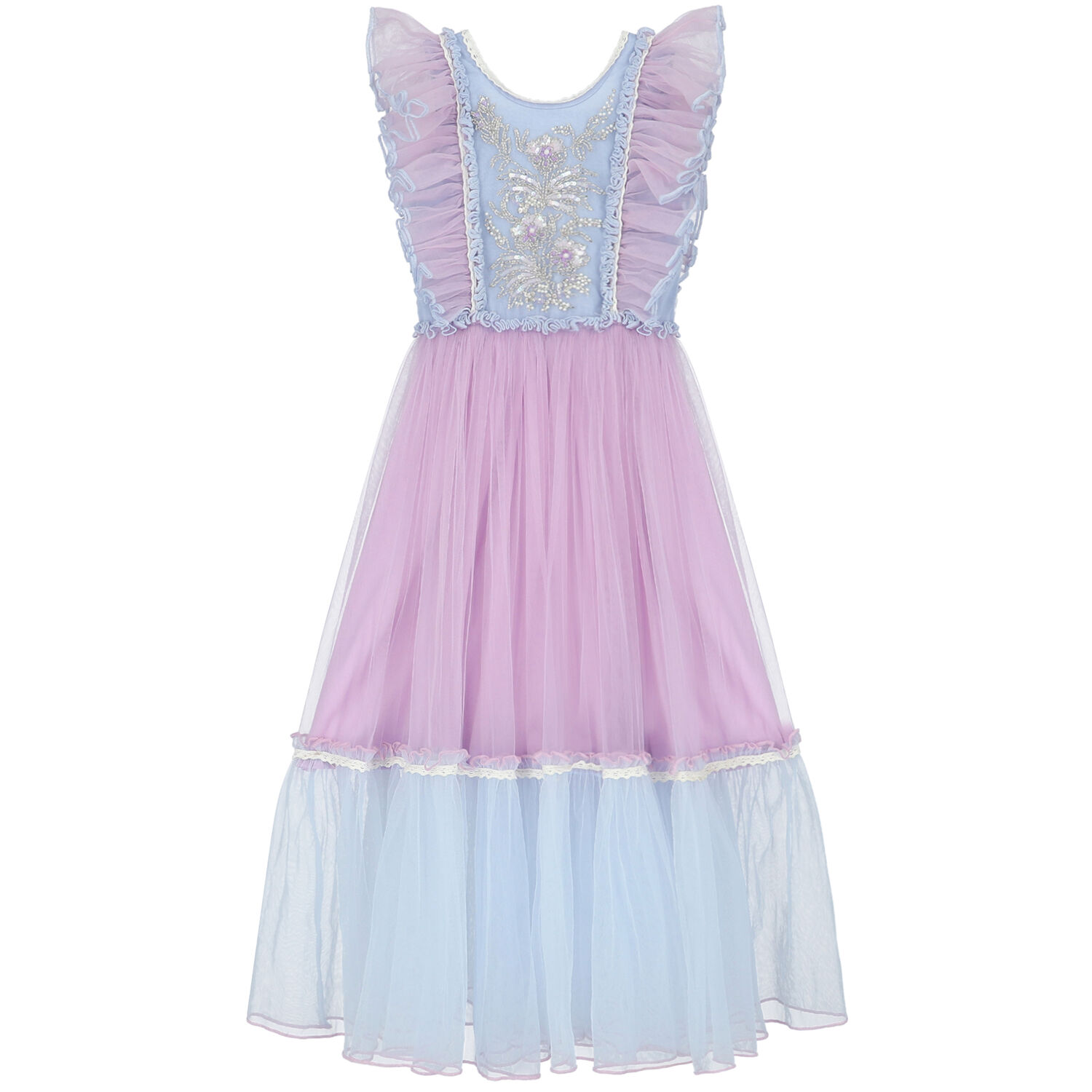Girls Blue & Purple Embellished Tulle Dress, 1, hi-res image number null
