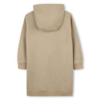 Girls Beige Logo Hooded Dress