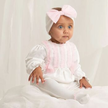 Girls Ivory & Pink Babygrow & Headband Set